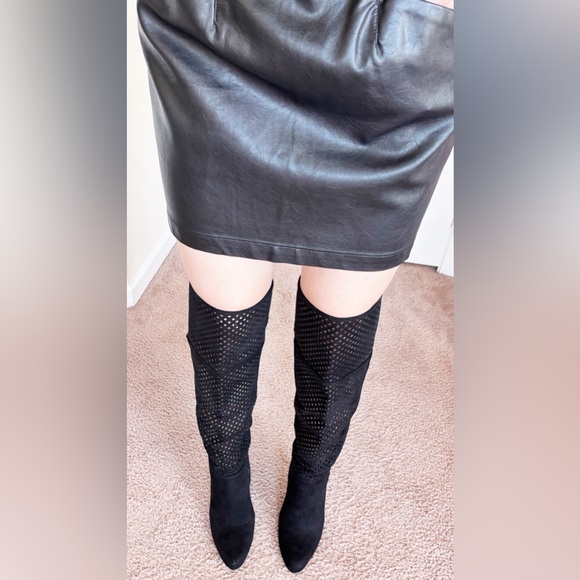 NIB Black Laser-cut Faux Suede Over The Knee Boots - Picture 4 of 12